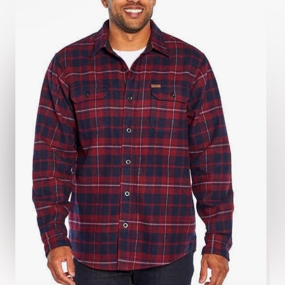 Orvis Big Bear Heavyweight Flannel Plaid Shirt Red Blue Sangria Cotton Men's M